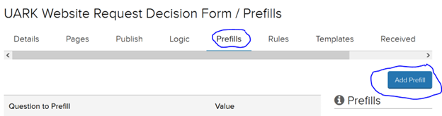 Picture showing where to click to add prefills