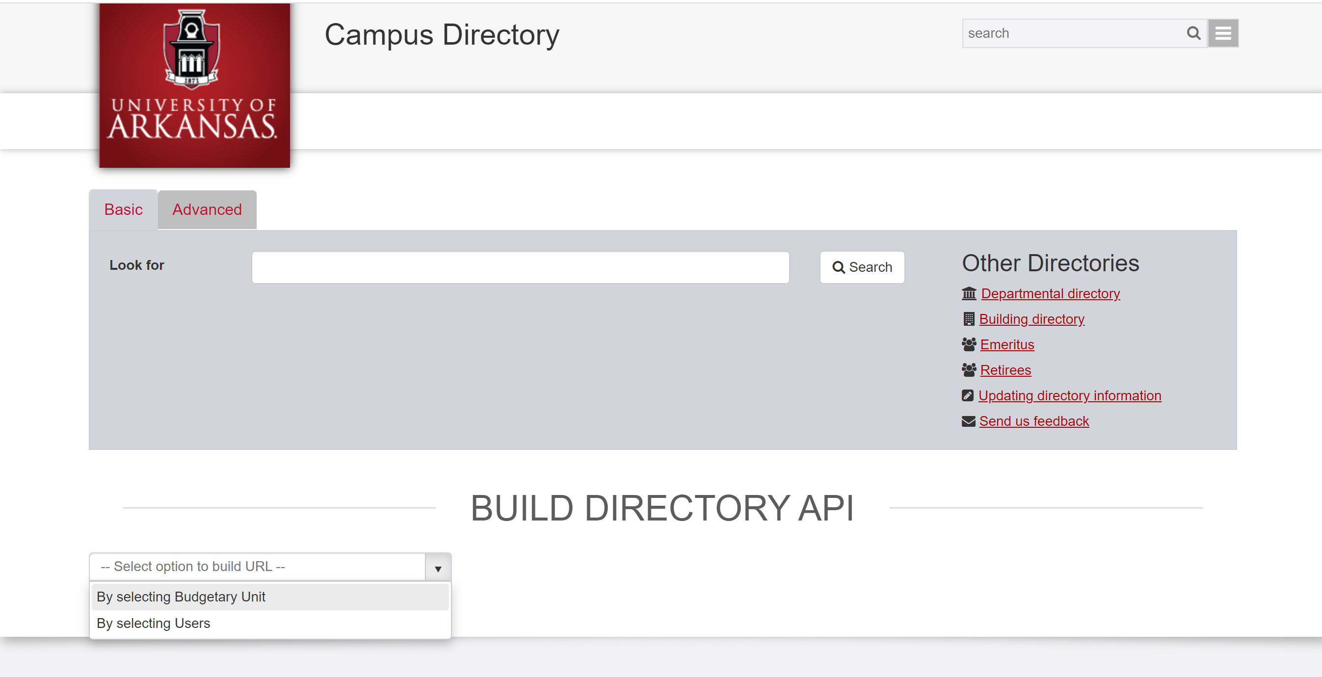 Screenshot of basic directory api builder build options.