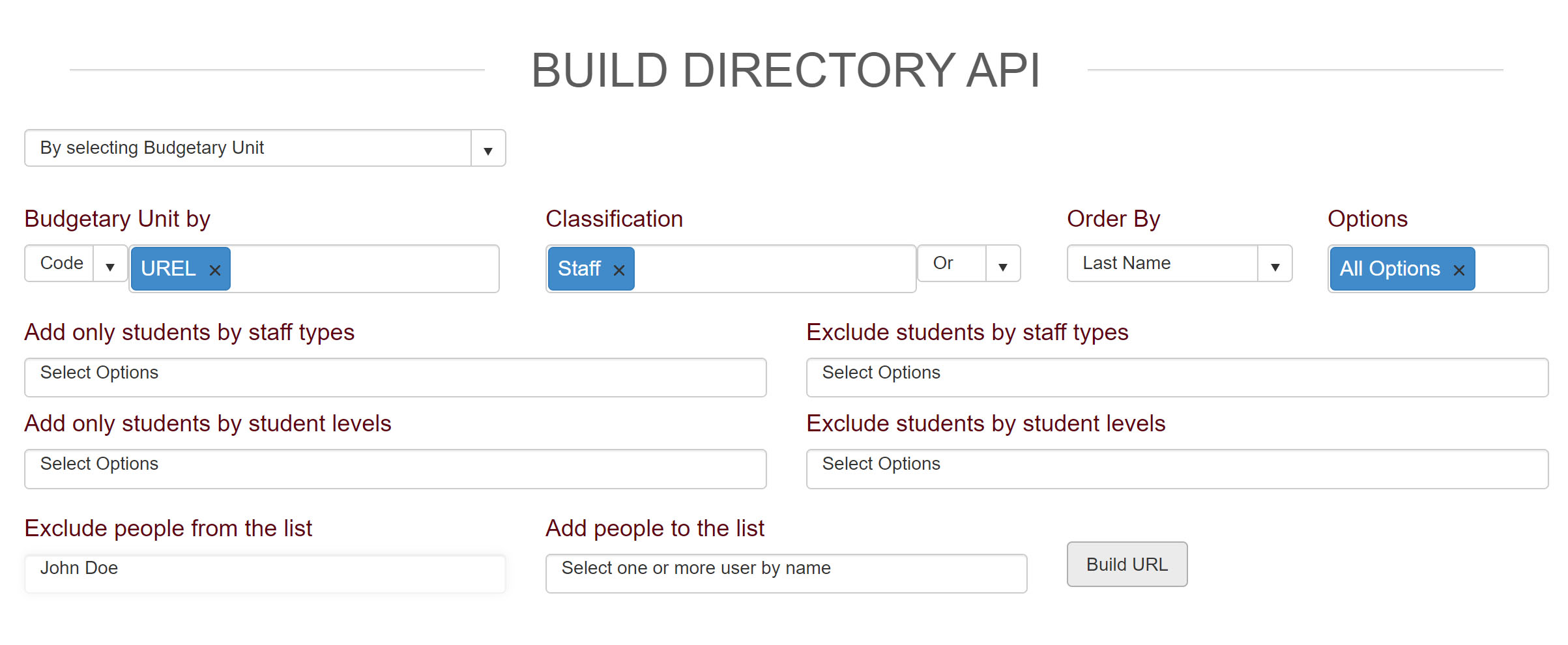Screenshot of basic directory api field options