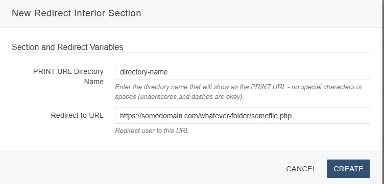 redirect interior section widget